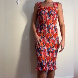 Colorful Floral Pleated Midi Dress - One Size (Best fits S/M)